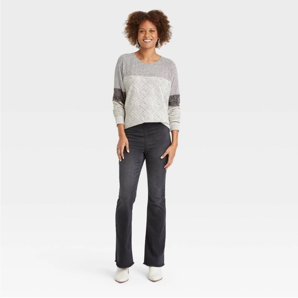 Knox Rose Womens Gray Crew Neck Colorblock Long Sleeve Sweater Pullover Size S - Picture 1 of 7